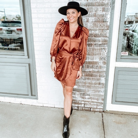 Bronze Long Sleeve Dress - Picture 1 of 8